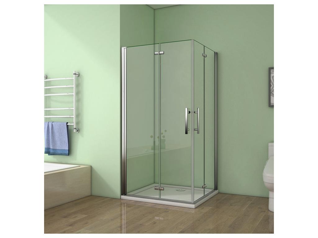 Pivoting and folding shower enclosure 90x90x195cm in 6mm tempered glass with anti-limescale coating and stainless steel handle KQDX00367