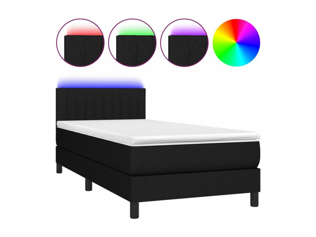 Chicyla bed base with mattress and LED, black, 90x200cm, fabric, FSZC68459