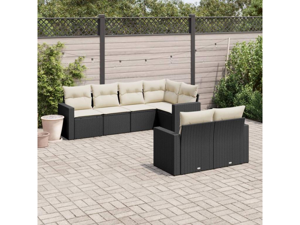 7-piece garden furniture set with cushions, black resin wicker WBEH79699