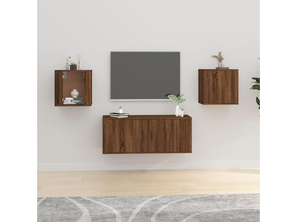 2-piece wall-mounted TV units, brown oak, 40x34.5x40 cm