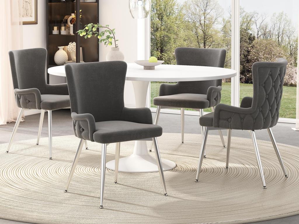 Set of 4 velvet chairs - silver metal legs - Grey JQGF07422