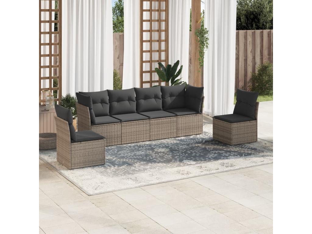 6-piece garden furniture set with grey resin wicker cushions WWMO89850