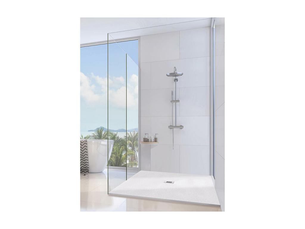 82x185 Chicyla Extra Slim White Marmoresina Shower Tray with Free Drain HVNT25245