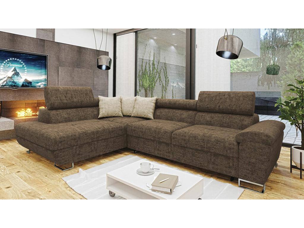 Meublori 166 Brown Corner Sofa with Sleeping Function and Bedding Box, 270x202x71cm