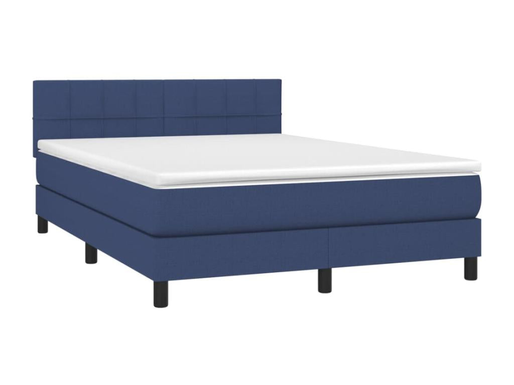 Upholstered bed base with mattress and LED light, blue, 140x190 cm, fabric LZMP28369