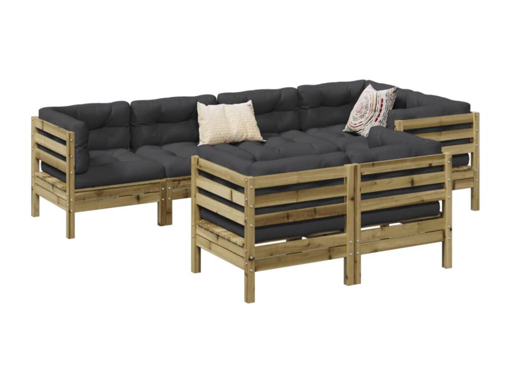 7-piece garden furniture set with cushions, impregnated pine wood KQVK39518