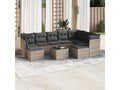 10-piece garden furniture set with cushions, grey woven resin