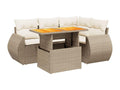5-piece garden furniture set with cushions, beige woven resin AGYL48620