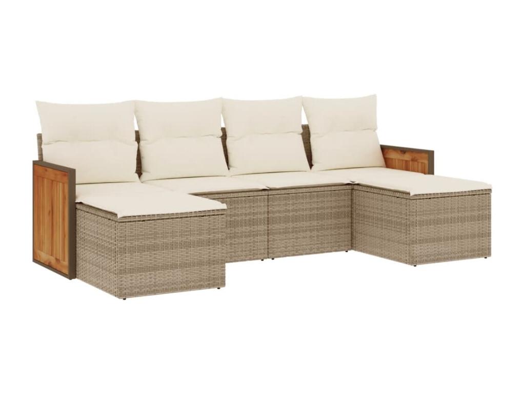 Garden furniture set with cushions, 6 pieces, beige woven resin