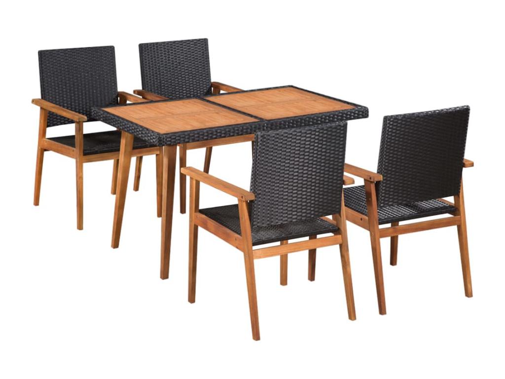 5-piece garden dining set, black and brown wicker resin, NIXZ47882