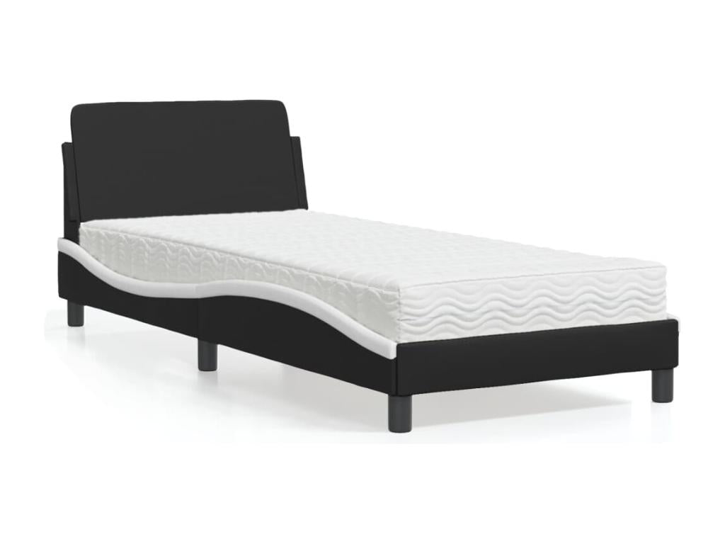 Bed with black and white mattress 90x200 cm faux leather XDCU04901