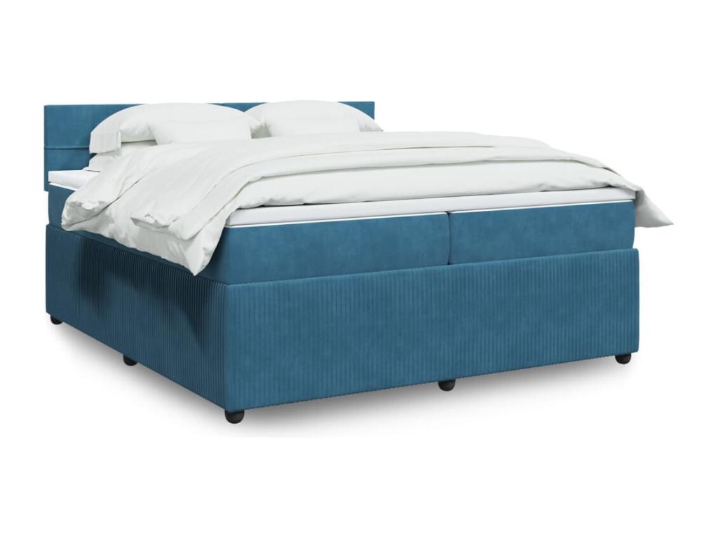 Chicyla bed base and mattress, blue, 200x200 cm, velvet, VRBS45835