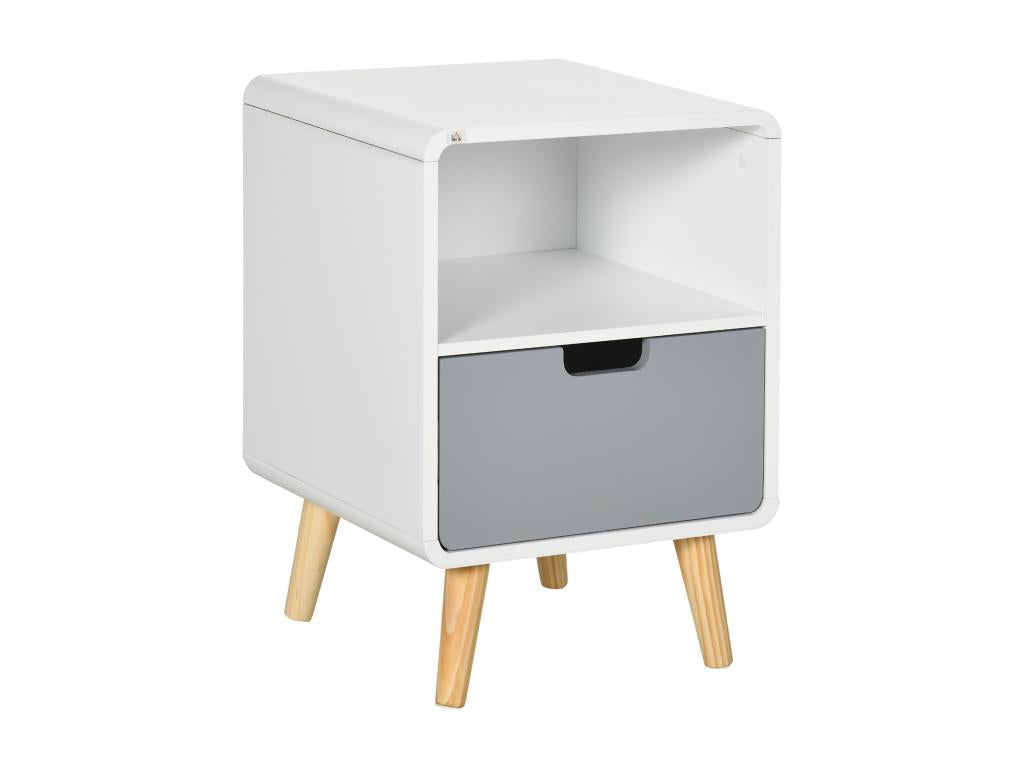 Scandinavian design bedside table, 40L x 38W x 58H cm, drawer, niche, solid pine wood, MDF, white, blue, grey, CEAN43464