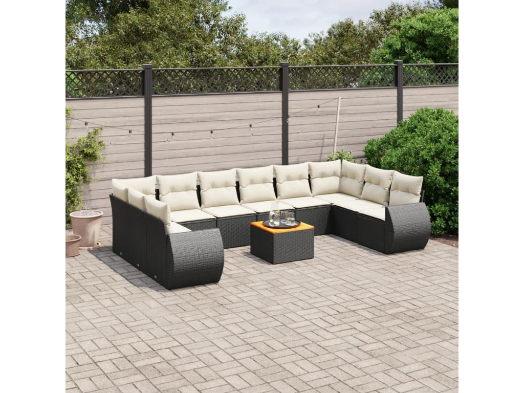 11-piece garden furniture set with cushions, black resin wicker ZLYL61067