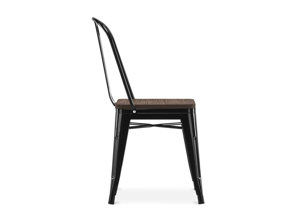 Chicyla industrial chair in polished steel with a solid brown wood seat - Chicyla color JIWQ23279
