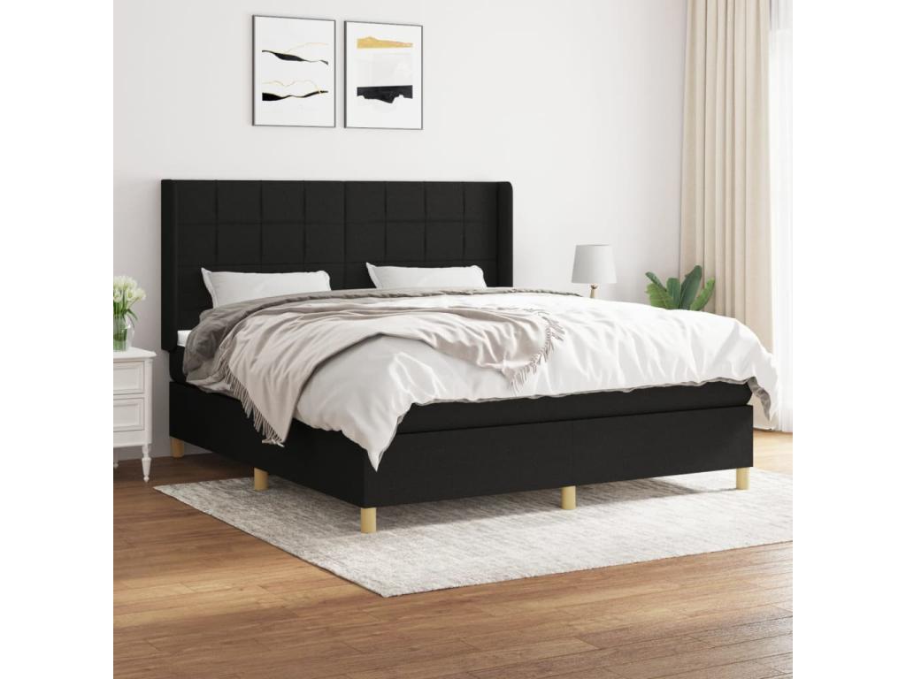 Upholstered bed base with mattress, black, 180x200 cm, fabric, VNWJ41322