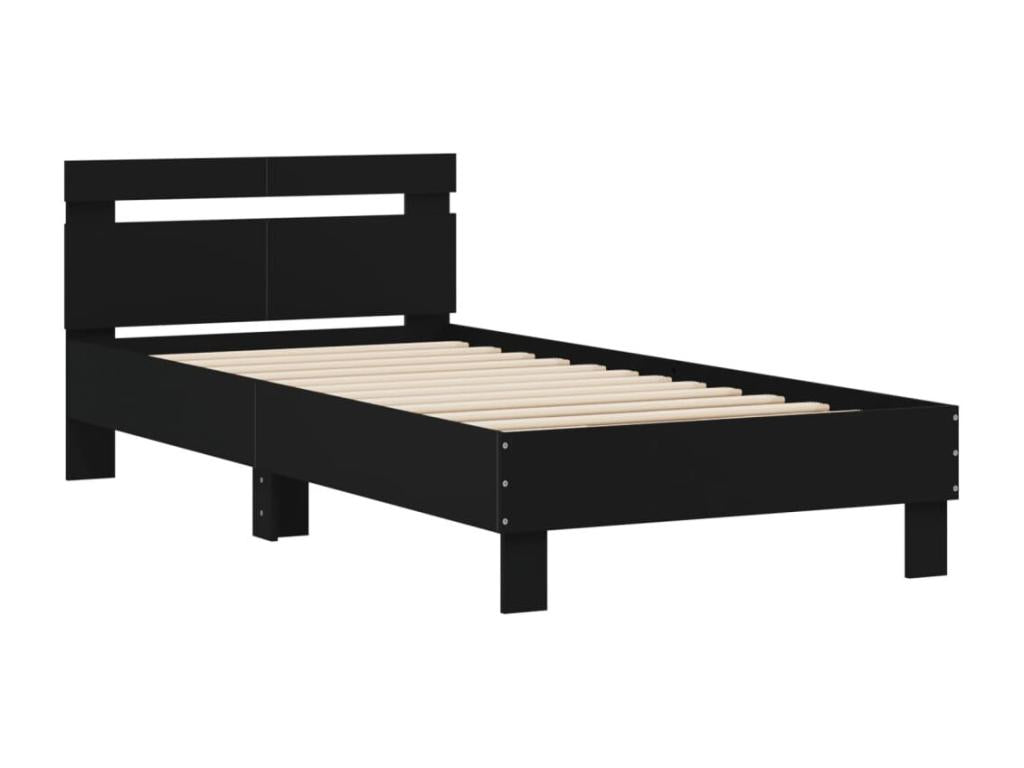 Black bed frame and headboard 100x200 cm engineered wood YUSQ58882