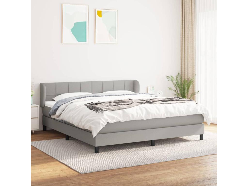 Upholstered bed base with mattress, light grey, 160x200cm, fabric