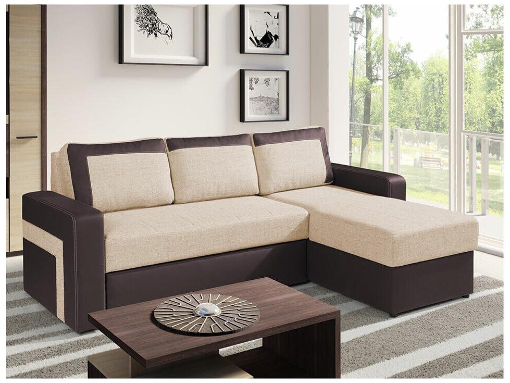 Meublori 102 Corner Sofa, Light Brown, Sleeping Function, Bedding Box, 234x156cm