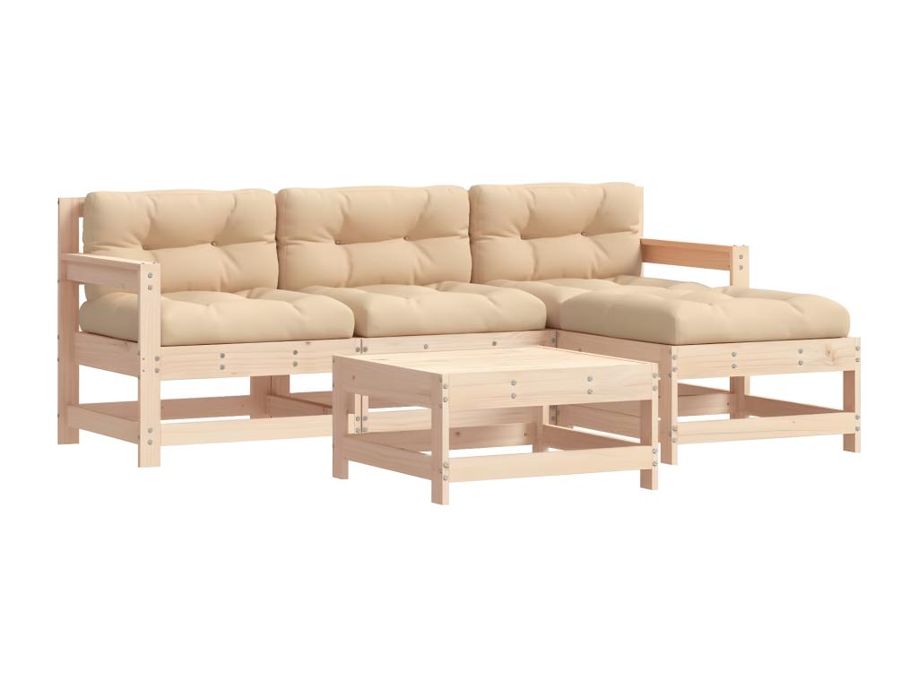 5-piece garden furniture set with cushions, solid wood WMXK23274