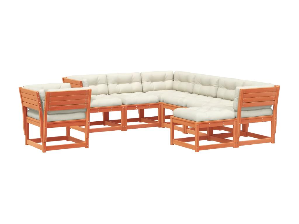 8-piece garden furniture set with cushions, brown wax finish, solid pine wood GJKR91717