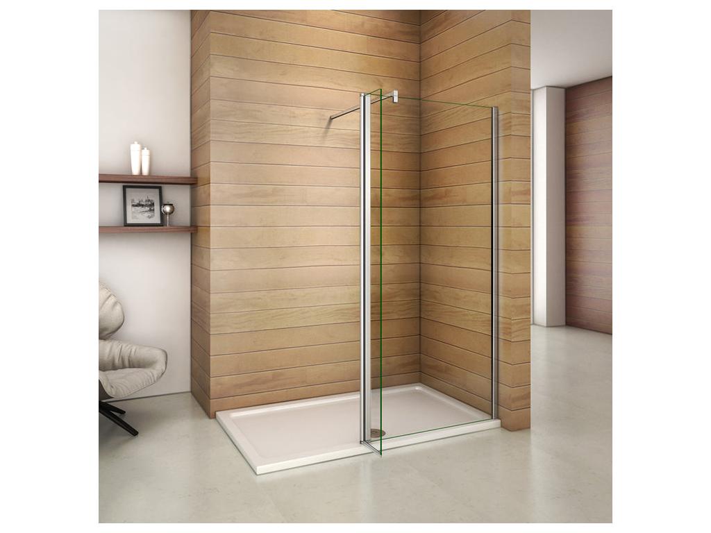 Walk-in shower screen 90 x 30 x 200 cm with pivoting return panel - 8 mm tempered glass - With 90 cm square support bar VMKC14977