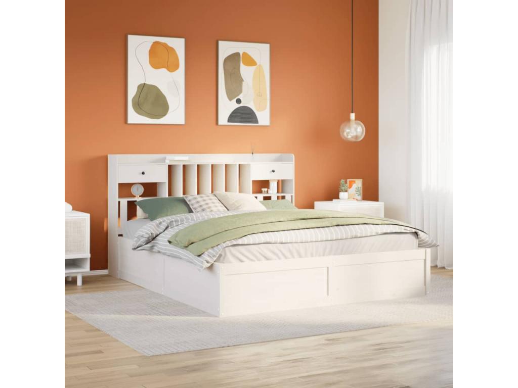 Bed frame without mattress, white, 180x200 cm, solid pine wood, NVEQ80744