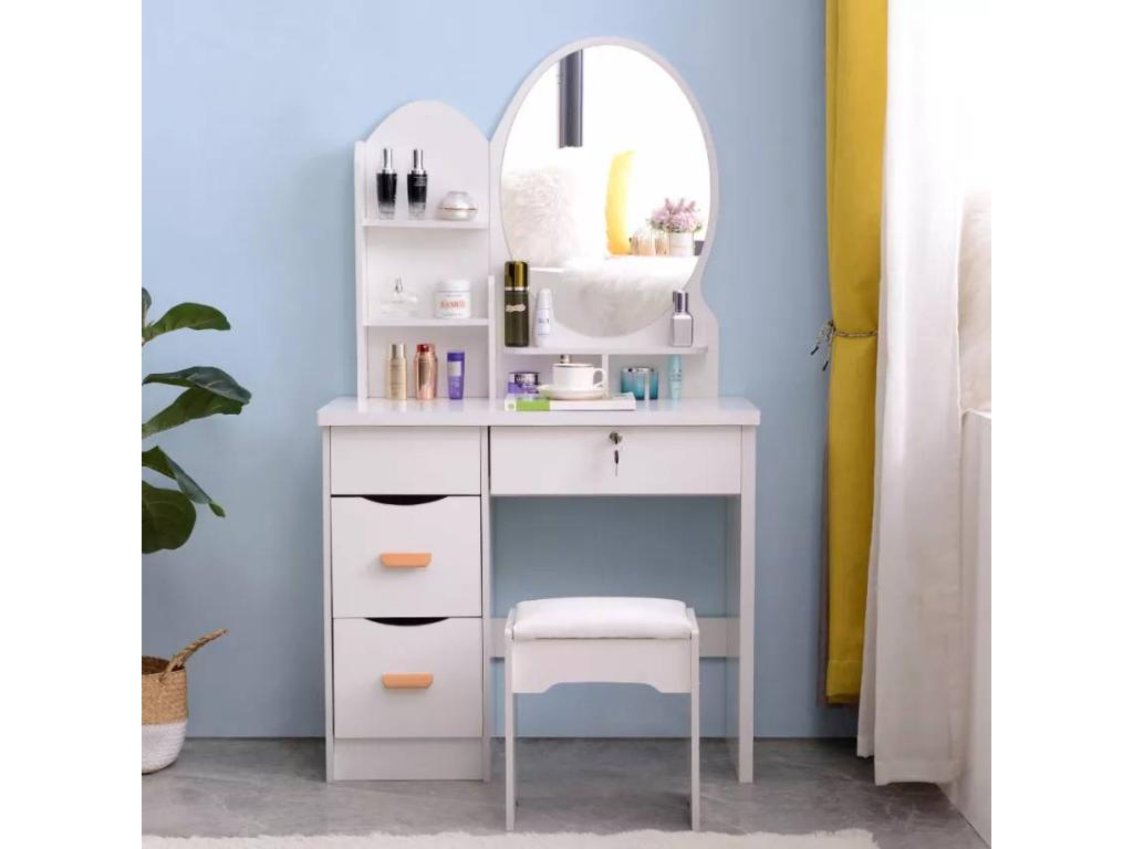 Domopure JZTO23501 Dressing Table and Makeup Table with Stool and Mirror