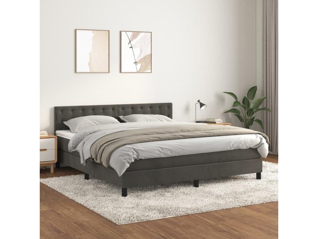 Upholstered bed base and mattress, Dark Grey, 180x200cm, Velvet, LKNU81377