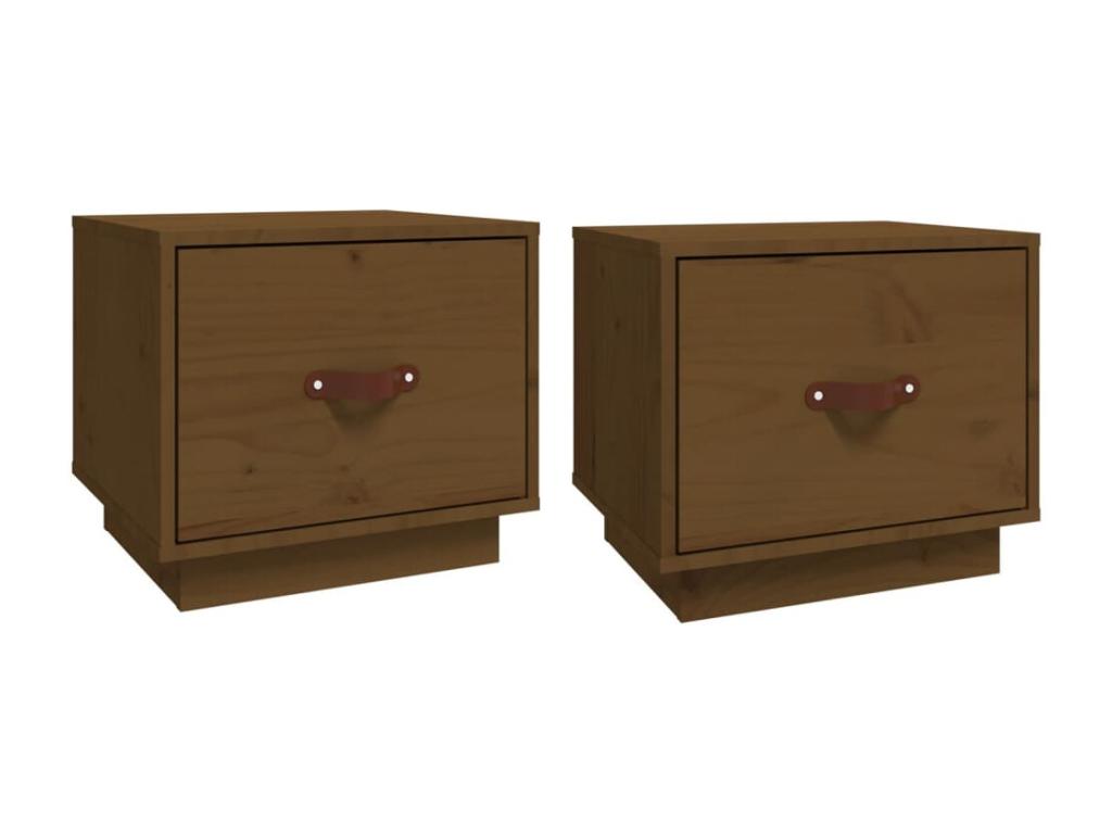 2-piece bedside tables, honey brown, 40x34x35cm, solid pine wood, ATEU43249