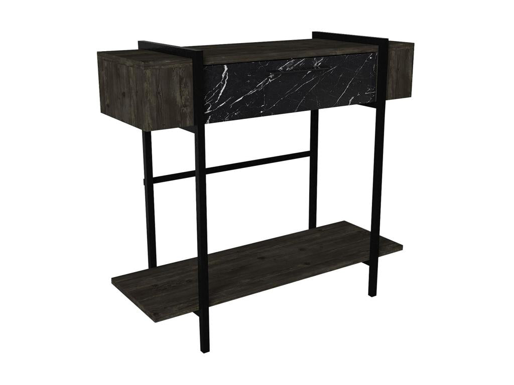 Console table with 1 door and 1 shelf - Dark natural and black marble effect - Chicyla PFUH20748