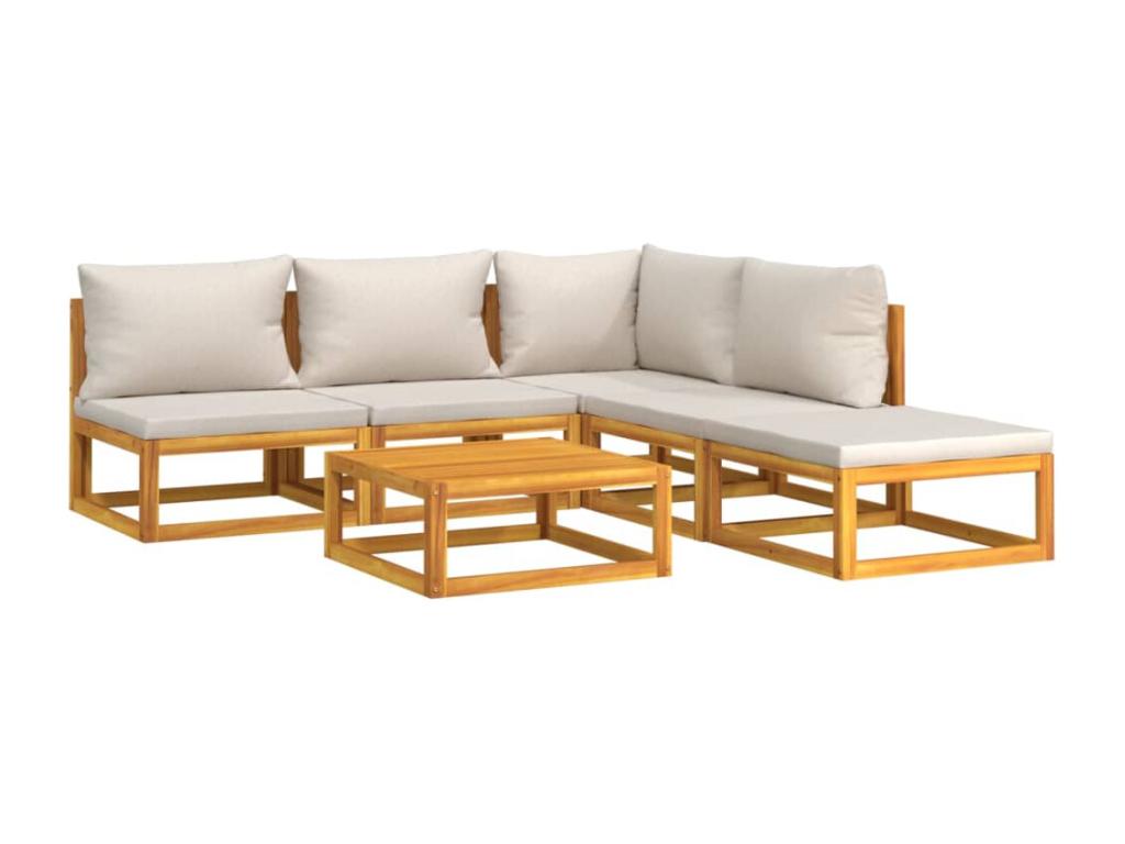 6-piece garden furniture set with light grey cushions, solid wood RFCA07133