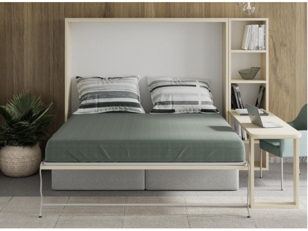 120x200 Murphy bed, sofa, shelf, desk, Prolok - Black Sofa - White Frame and Front YLBF18402