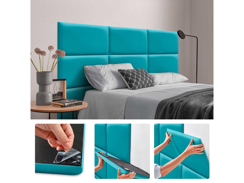 Chicyla Padded Faux Leather Wall Panels, Self-Adhesive Acoustic Absorbing Shock-Absorbing Headboards, Turquoise, 50x40cm, MROG51467