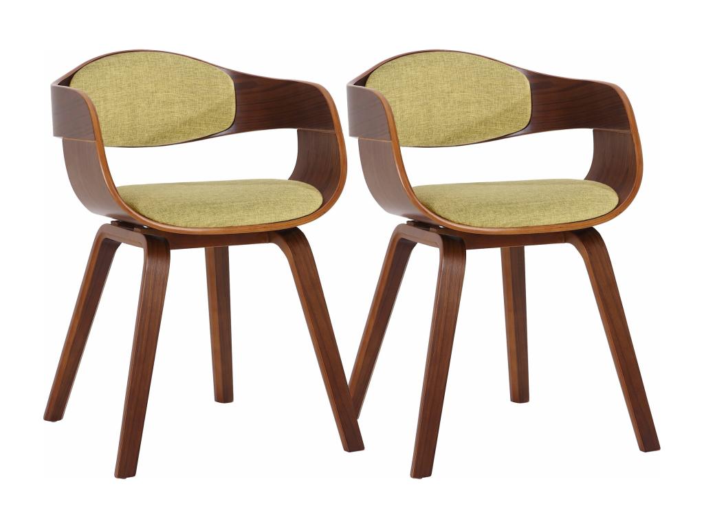 Set of 2 chairs with armrests - Fabric / Walnut - Walnut / Light Green - Chicyla XWUR27350
