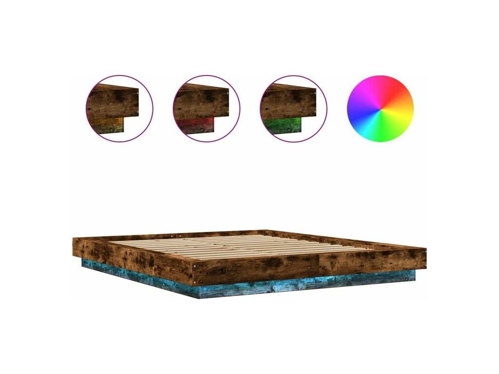 Bed frame with Domopureères LED lights, smoked oak, 160x200 cm, BQSU47909