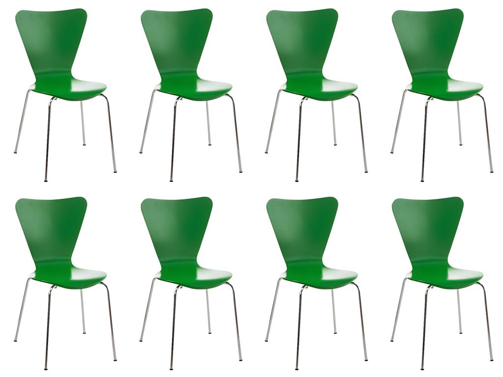 Set of 8 Conference Chairs - Wood / Chrome-Plated Metal - Green - Domopure KEXN77734