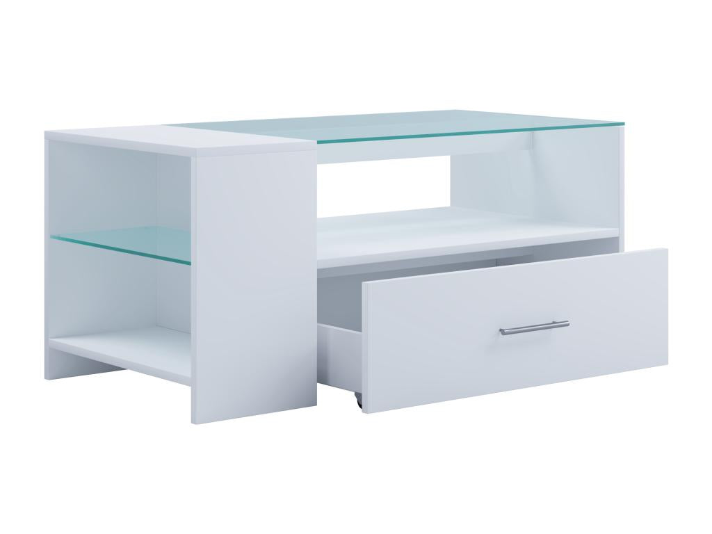 Chicyla Wooden Coffee Table, Living Room Table, Side Table, Drawer, Glass, Tindala White BONM26889