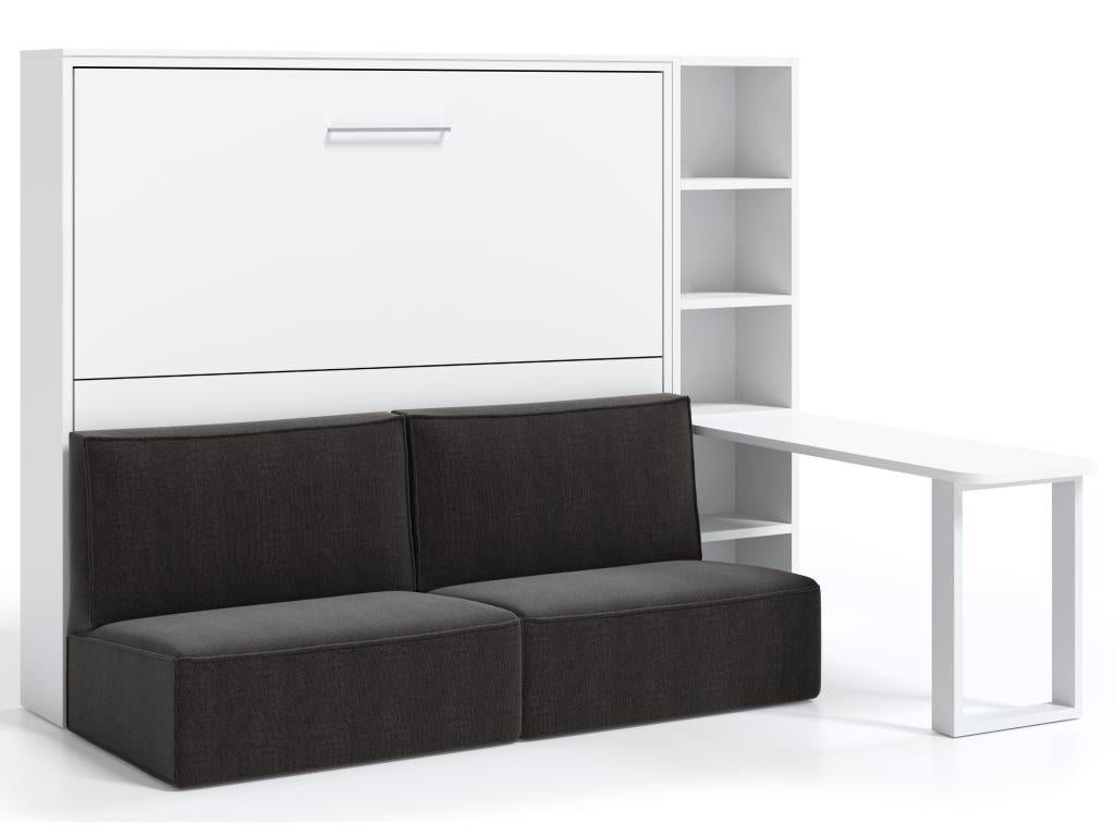 120x200 Murphy bed, sofa, shelf, desk, Prolok - Black Sofa - White Frame and Front YLBF18402