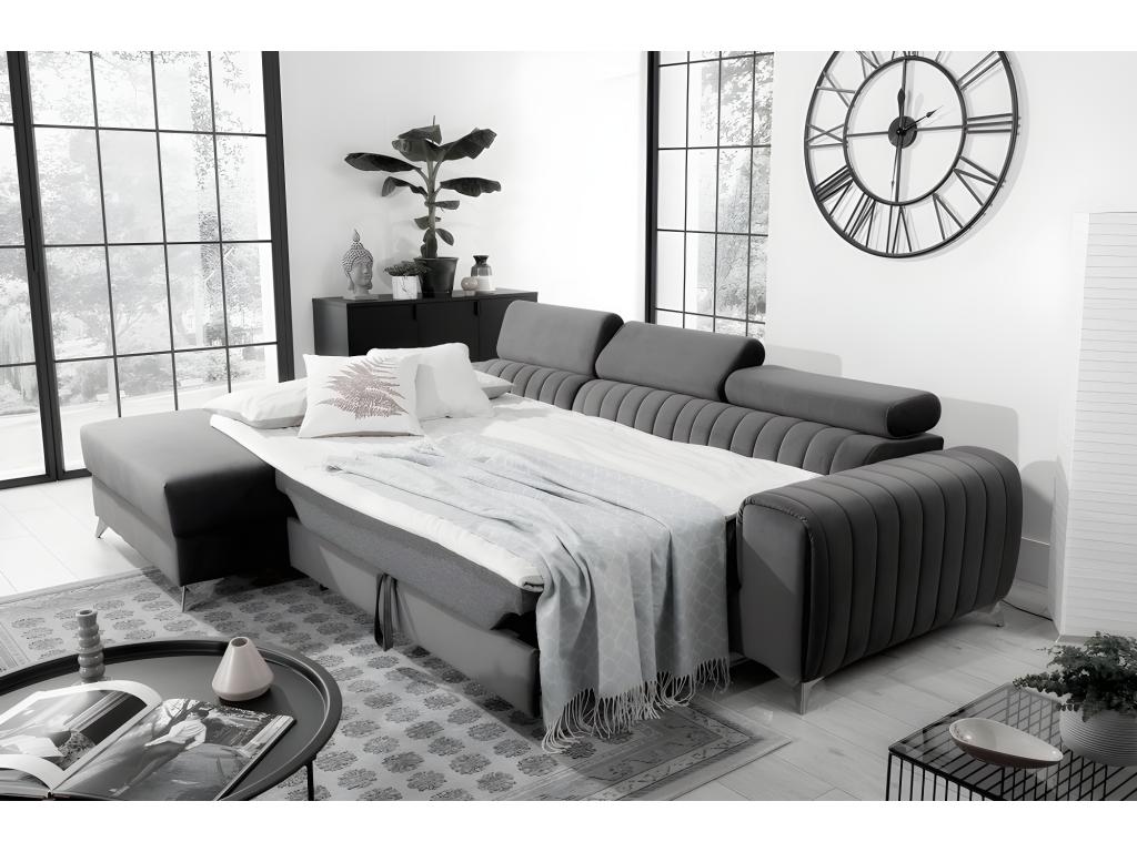 Chicyla VELVET OWUZ17728 Luxury Grey Velvet Corner Sofa Bed, 5-Seater, Left-Hand Facing (as seen from the front)