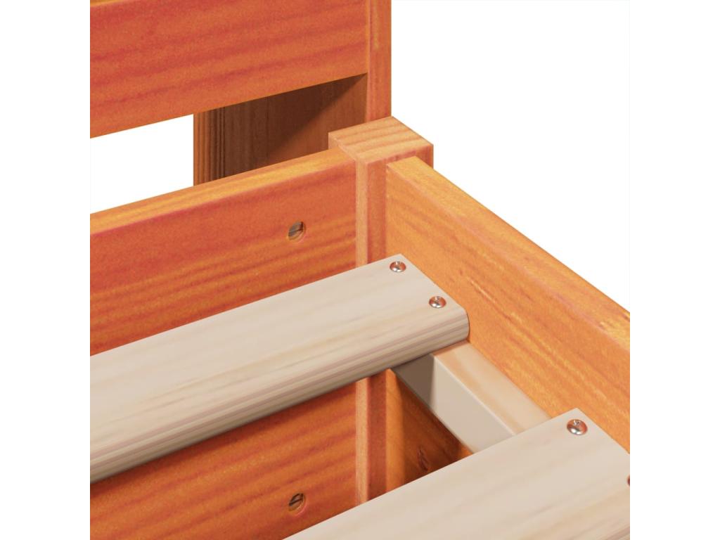 Bed frame without mattress, brown wax finish, 200x200cm, solid pine wood XEWS29563