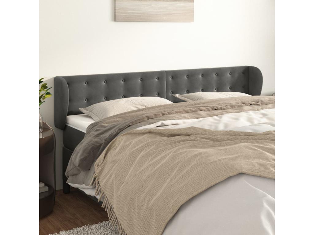 Headboard with wings, Dark Grey, 203x23x78/88 cm, Velvet, DGNA78445
