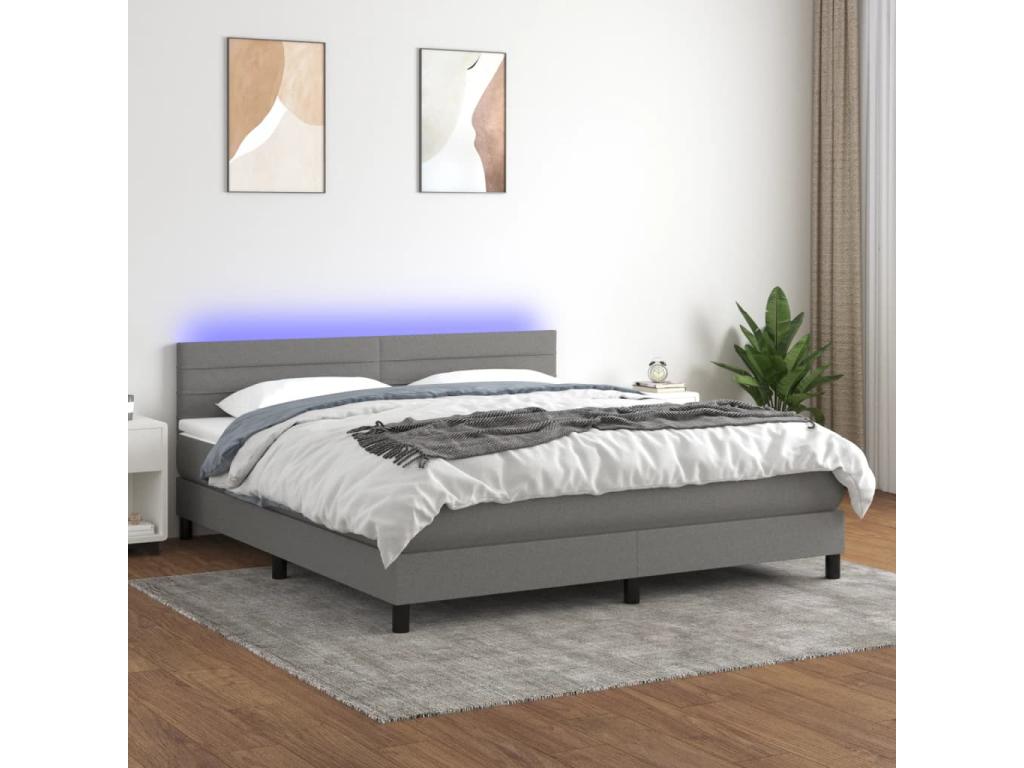 Upholstered bed base and mattress with LED lighting, Dark Grey, 180x200 cm, Fabric NXCV21506