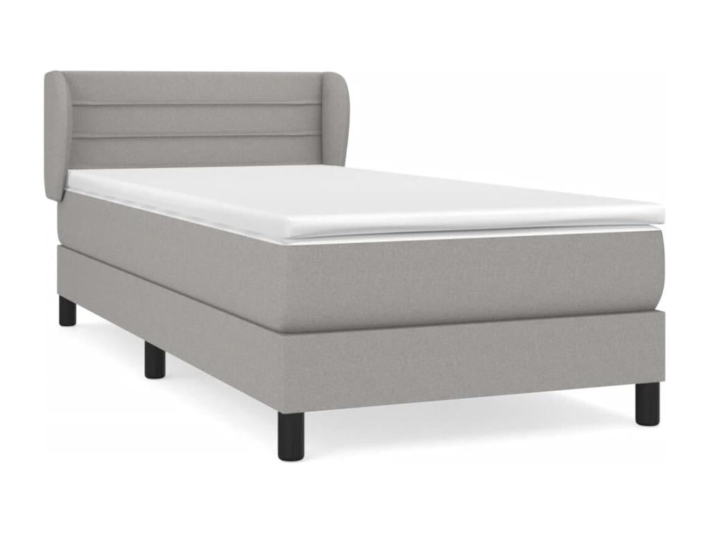 Upholstered bed base with mattress, light grey, 100x200cm, fabric WLII33945