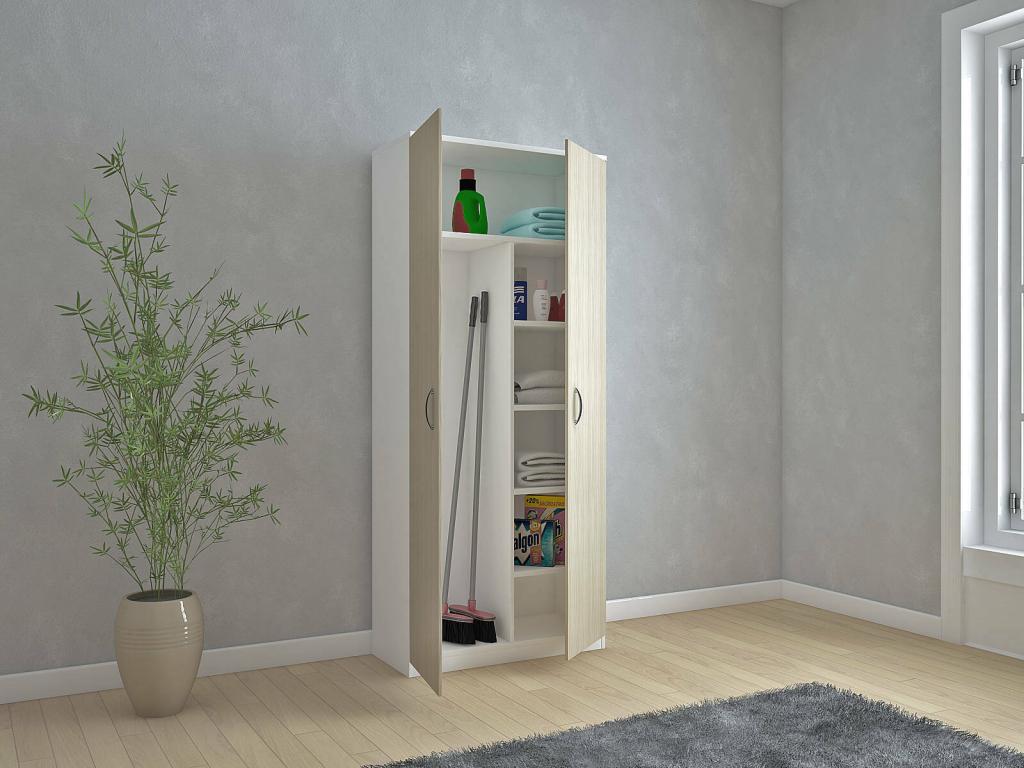 Chicyla 2-Door Multipurpose Wardrobe, Multifunctional Furniture, Shoe Cabinet, Broom Closet, Made in Italy, 72x36x186 cm, White and Oak, OIPP21442