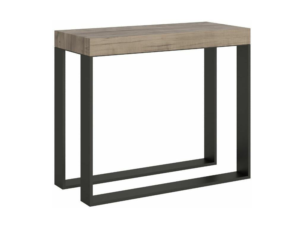 Extendable console table in wood and 2 anthracite steel legs, Elatra 90x40-196 or 90x40-300, White, 2-leg support, 3 thick extensions, CXSR50949
