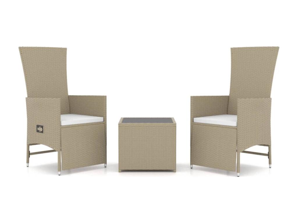 3-piece beige poly rattan and steel garden furniture set JHTL32705
