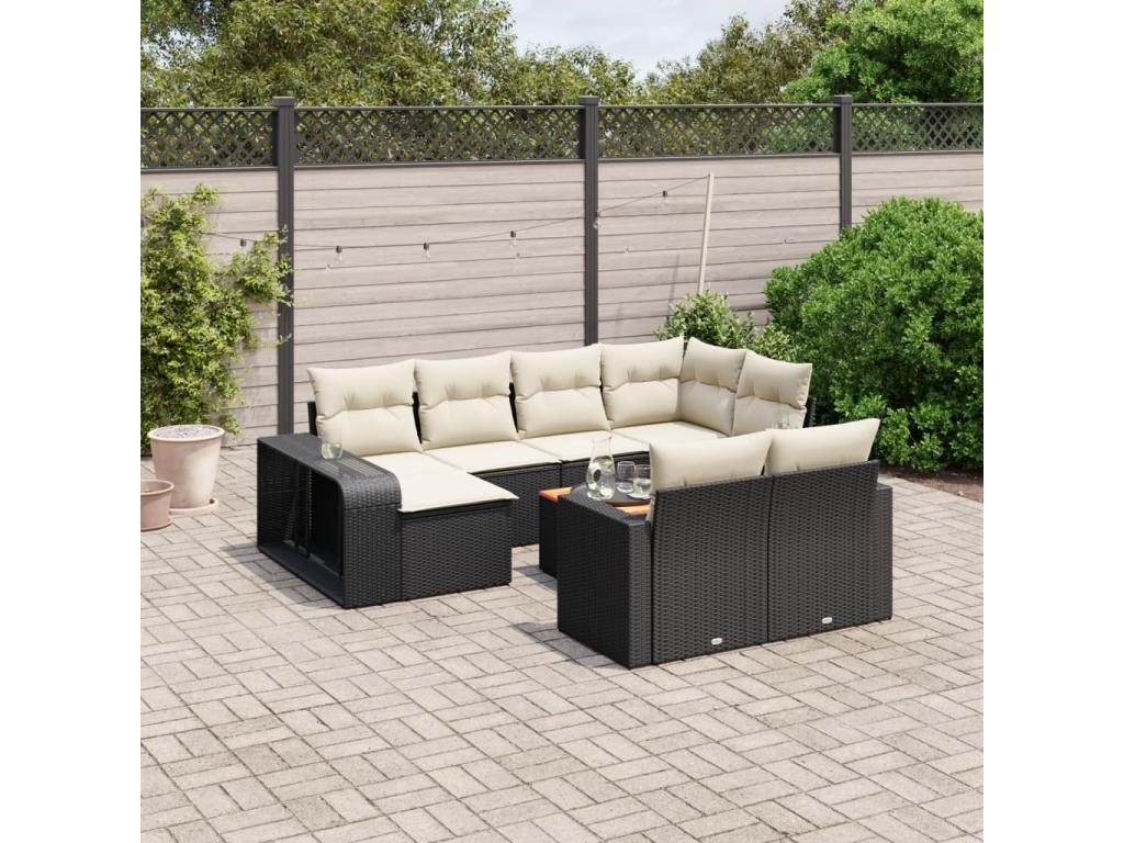 11-piece garden furniture set with cushions, black resin wicker WGKP05861