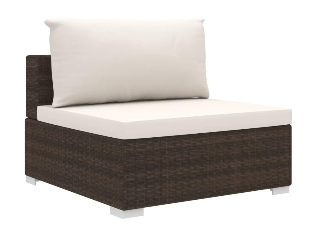 4-piece garden furniture set with cushions, brown woven resin, QLOO43475