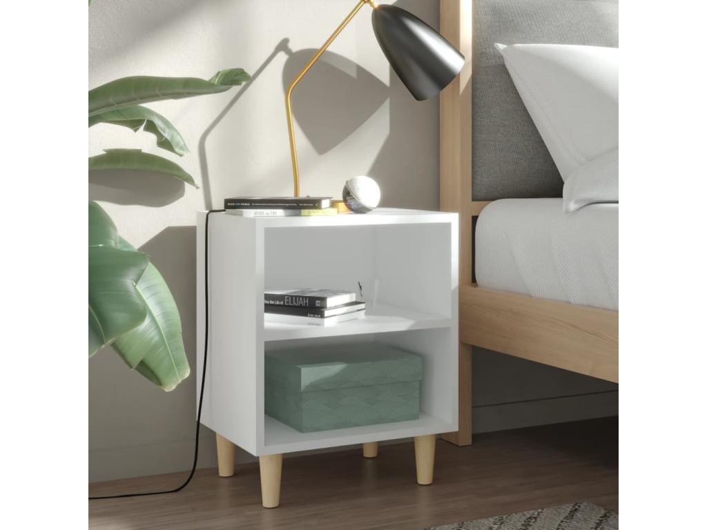 Bedside table with solid wood legs, white, 40x30x50 cm, RFAI44984